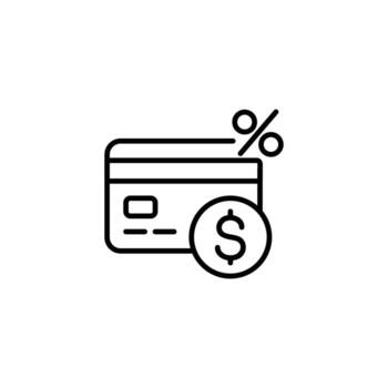 A simple icon showing a credit card with an interest rate symbol. vector