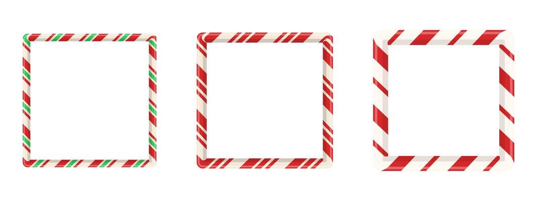 Christmas ornament frames with square candy pattern for banner or decor. Isolated 3D design for holiday card with stripe and cane.