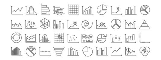 Business Chart and Graph Set with Line, Bar, and Pie Icons for Data Analysis or Statistics in Reports and Research vector