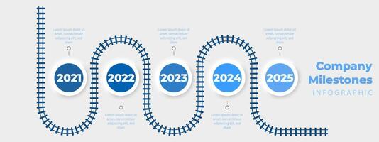 Curved roadmap infographic with five milestone circles and timeline steps for business or marketing. Infograph design with data flow and modern layout. . vector