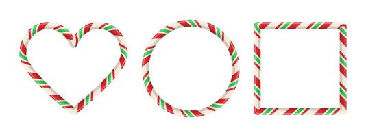 Sweet holiday frame elements with vintage swirl candycane shape for photo or card. banner with red cane pattern and white festive background vector