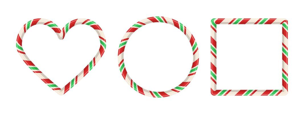 Sweet holiday frame elements with vintage swirl candycane shape for photo or card. banner with red cane pattern and white festive background