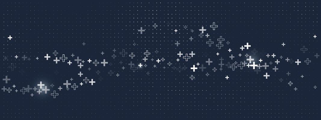 Abstract plus pattern with medical symbols and health signs for hospital or lab. Background design with element and tech style. Seamless dark wallpaper.