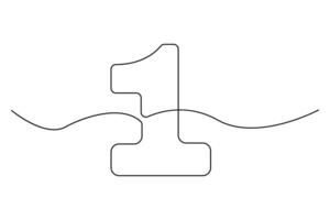 Clean line art of numeric digit 1 using continuous stroke drawing for design vector