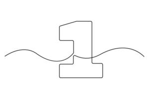 Minimal line art of number 1 in continuous single stroke drawing style vector