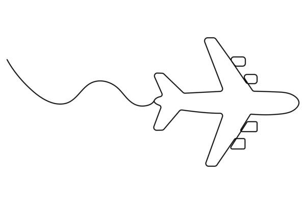 Airplane illustration in one continuous line with a transparent background design