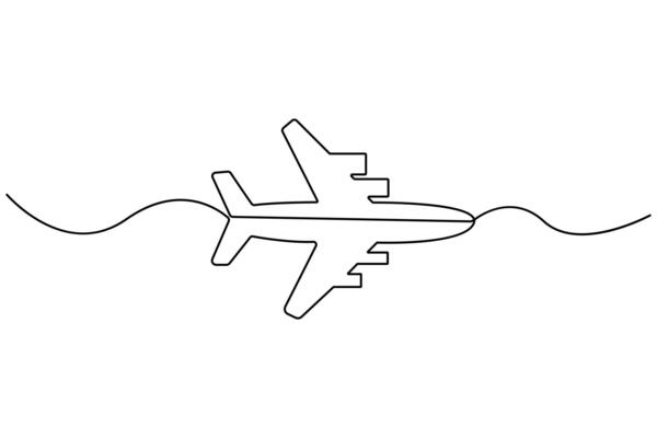 Transparent background drawing of airplane in a minimalist continuous line style