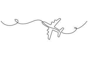 Monoline airplane drawing in clean minimalist continuous line style on white background vector