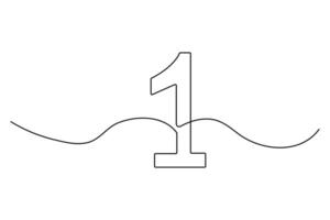 Editable number 1 one line drawing in modern minimalist black and white format vector