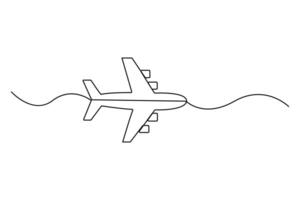Elegant continuous line artwork of airplane isolated on white background vector