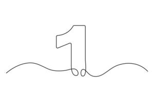 Illustration of number 1 drawn with one continuous line in a minimal style vector