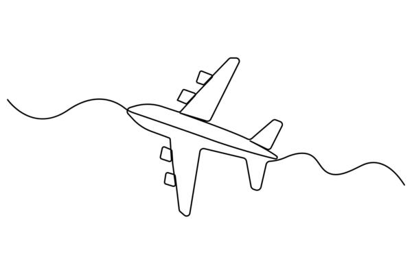 One line drawing of airplane with white background in modern minimal style