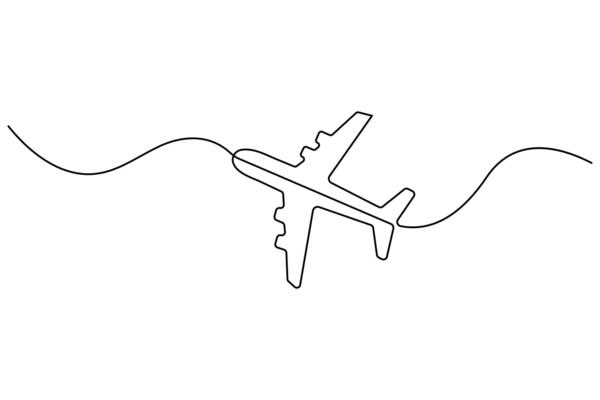 Line illustration of airplane in continuous one stroke style with white background