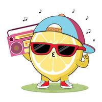 Lemon character with sunglasses and boombox vector