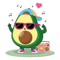 Cartoon avocado character with sunglasses vector