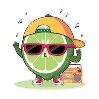 Cartoon lime with boombox and sunglasses vector