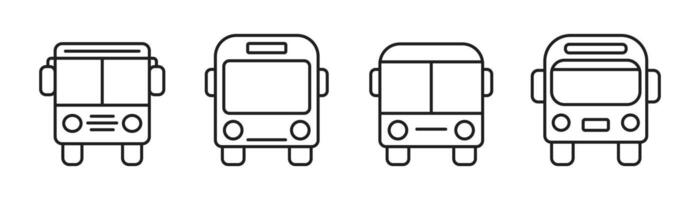 Bus icon set. Front view bus symbol. Transportation bus line art. illustration editable stroke width vector