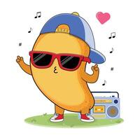 Dancing mango wearing sunglasses and hat vector