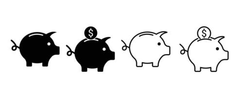 Piggy bank icon set. Piggy bank with a dollar coin symbol. Money box symbol. Saving bank icon. Pig and coin sign. illustration. vector