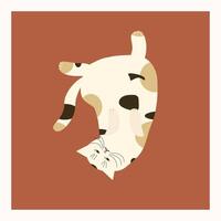 Playful cat in humorous pose on warm brick background. Whimsical illustration perfect for pet-themed products, social content, and home decor. vector