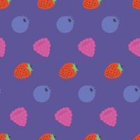Juicy berry pattern with strawberries, raspberries and blueberries. Vibrant summer design for food packaging, menus, and fresh product branding. vector