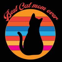 Retro Sunset Silhouette of a Black Cat vector