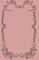 Delicate and decorative vintage-style frame featuring floral and swirl elements on a soft pink background. Ideal for invitations, greeting cards, beauty branding, packaging, wedding invitations vector