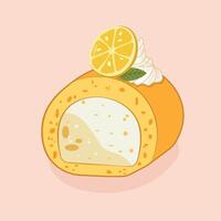 emon Swiss Roll Cake with Cream and Citrus Topping vector