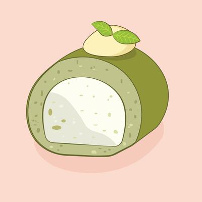 Matcha Swiss Matcha swiss Roll Cake with Cream and Mint Topping