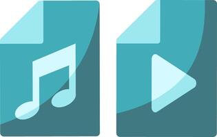 Flat design illustration set of audio and videos file icons in a blend of teal color variations. vector