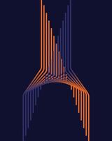 A mixed line design with a combination of orange and purple colors forms an abstract tower. vector