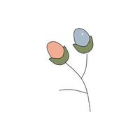 cute pink and blue flower elements with soft colors and outlines vector