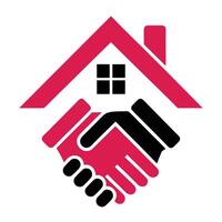Red and black house symbol with handshake home roof vector