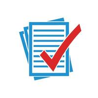 Blue document with red checkmark approval vector