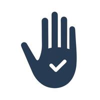 Dark blue hand with white check mark symbol approved vector