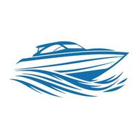 Sleek blue motorboat gliding through stylized waves water speed vector