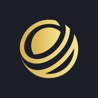 Golden abstract sphere with curved lines on dark background vector
