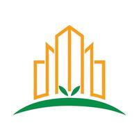 Orange skyscraper abstract with green leaf accents architecture building vector