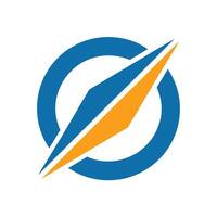 Blue circle with orange and blue arrow abstract vector