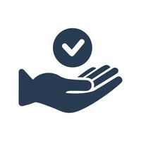 Dark blue hand holding a white checkmark in a circle vector