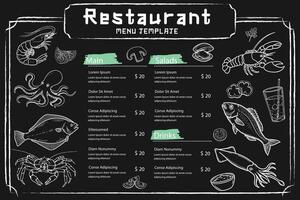 SSeafood menu created with clear lines on a black background. In format. vector
