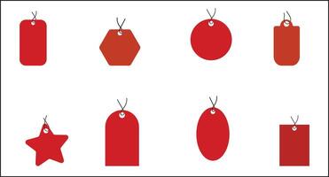 Eight red hanging price tag icons isolated on white background vector