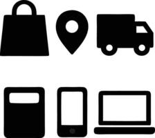 Comprehensive Icon Set for Shopping, Location, Delivery, and Devices vector