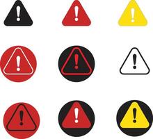 Warning Alert Icon Set Triangle and Circle Exclamation Symbols in Red, Yellow, and Black vector