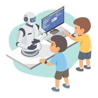 Children learning with a robot vector