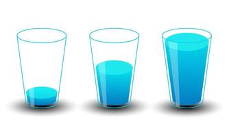 Three water glasses Isolated on white. Empty, Half and Full vector