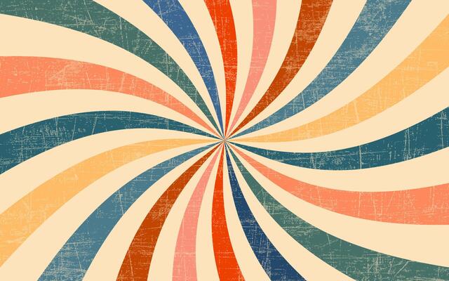 Circus background and spiral retro rays pattern. Vintage poster of red white sun or star burst radial lines with grunge texture, circus, carnival, summer fair or chapiteau backdrop