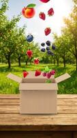 An open box with berries and fruit falling out video