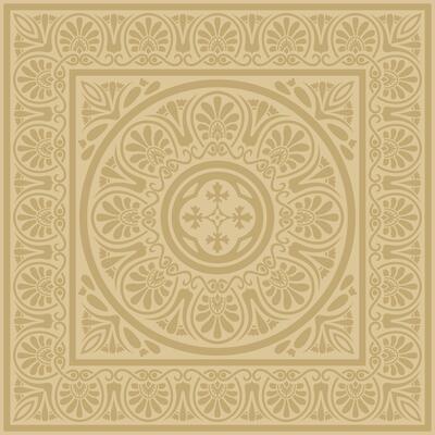 Uzbek Golden Square Ornament. Turkic Rectangle, Frame. Central Asian Cultural Heritage