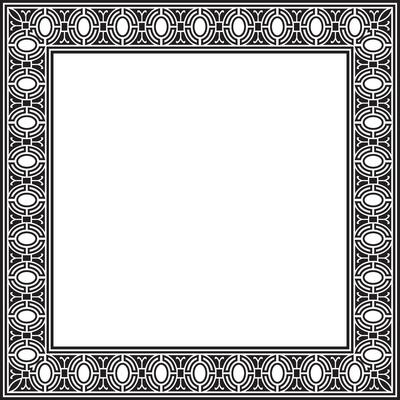 square european black monochrome ornament. Rectangular pattern, circle, ring of the Middle Ages. Revival border. Decorations of palaces, churches.